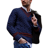 Gotmes-shop mens winter fashion V-neck Sweater Men's Striped Color Matching Knitted Sweater Autumn and Winter Fashion Ins Men's Clothing