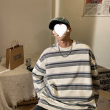 Gotmes-shop masc outfits Spring and Autumn Contrast Color Striped Shirt Men's Loose Clothes Pullover Casual round Neck Sweater Coat