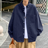 Gotmes-shop 90s fashion men Japanese Style Cityboy Solid Color Long-Sleeved Shirt Summer Men's Niche Design Sense Stacked Lapel Shirt Coat Fashion
