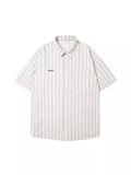 Korean style niche striped short-sleeved shirt summer new men's shirt jacket summer loose casual tops
