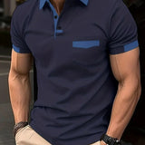 summer  men's color matching pocket POLO shirt sports polo shirt