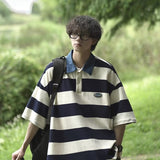 masc outfits American Retro Design Striped Top Men's and Women's Summer Loose All-Match College Style Couple Polo Shirt Short Sleeve Fashion