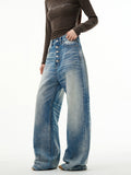 American high street retro jeans men's spring new loose straight high-end wide-leg pants handsome pants couple