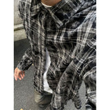 skater boy outfits American High Street Retro Niche Tie-Dyed Plaid Destroyed Frayed Shirt Shirt Men's Loose Autumn Long Sleeve Coat Fashion
