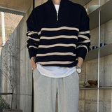 mens fall fashion Japanese Style Thick Striped Sweater Men's Autumn and Winter New Korean Style Trendy Loose Pullover Wool Sweater Top
