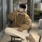 fall mens outfits Sweater Korean Style Lazy Men's Spring and Autumn Loose Casual Lapel Pullover Knitted Polo Sweater Coat