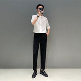 classy outfits men New Chinese Style Stand Collar Short-Sleeved Shirt Men's Summer New Niche Shirt Trendy Ice Silk Drape All-Match Top