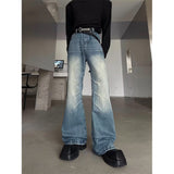 American niche washed pleated high street fashion jeans men's spring and summer new white wide-leg mopping long pants