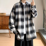 black men fashion urban Spring and Autumn Flannel Cotton Plaid Long-Sleeved Shirt Men's Japanese Wear Loose plus Size All-Match Top Coat