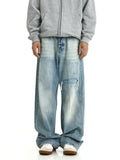 American retro ice blue straight jeans summer new vintage washed worn loose pants