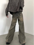 Wasteland old retro washed high street ripped jeans men's spring new wide-leg niche design beggar pants