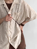 Japanese style niche retro polo shirt thin men's summer new pattern Cuban collar short-sleeved shirt top