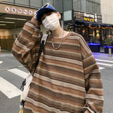 Gotmes-shop boy outfits Hong Kong Style Retro Striped Sweater Men's Autumn and Winter New Ins Trendy Korean Style Loose Couple Pullover Color Matching Sports Jacket