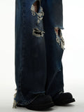 American retro distressed ripped jeans for the floor, new summer styles, niche high street, loose and versatile wide-leg pants