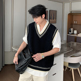 mens fashion Shanlitadi Autumn and Winter College Style Twist Sweater Men's Casual V-neck Vest Sweater Korean Style Loose Waistcoat Top