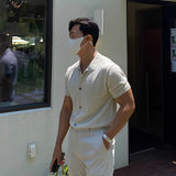 old money outfits men Ice Silk Knitted Short-Sleeved Men's Summer Ruffle Handsome Lapel T-shirt New Men's Summer Top Polo Shirt