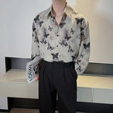 National style niche design butterfly short-sleeved shirt men's summer new loose drape cleanfit full print shirt