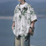 Tie-dyed short-sleeved shirt for men summer new style ice silk beach flower shirt loose trendy jacket