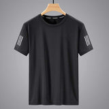 Summer ice silk t-shirt men's round neck quick-drying clothes short sleeves thin breathable half sleeves large size tops men's sports loose trend