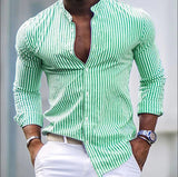  Men's New High Quality Striped Simple Comfortable Long Sleeve Button Shirt 
