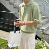 simple retro knitted Polo shirt short sleeve men's summer loose casual half sleeve Korean style trend lapel T-shirt