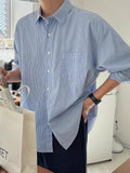 90s fashion men Korean Style Casual Shirt Light Mature Loose Blue Loose Long Sleeve Shirt Thin Striped Spring and Autumn New Men's Korean Style