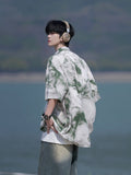 Tie-dyed short-sleeved shirt for men summer new style ice silk beach flower shirt loose trendy jacket
