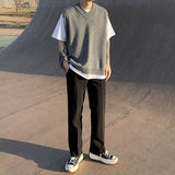 boy outfits Myq Men's V-neck Knitted Vest Korean Style Trendy All-Match Waistcoat Loose Vest Summer Sleeveless Jacket