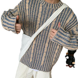 Gotmes-shop 90s fashion men Cleanfit Men's High-Grade Sweater Autumn and Winter Korean Style Wear Retro Contrast Color round Neck Casual Sweater