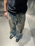 Small old washed dirty pants flared jeans spring and summer new straight loose casual versatile long pants