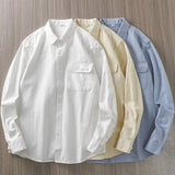 American heavyweight work shirt long sleeve men's spring and autumn pocket high-grade white shirt jacket free ironing anti-wrinkle tide