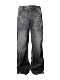 American retro dark blue lightning burst cracked jeans for men and women loose wide-leg pants washed straight flared pants