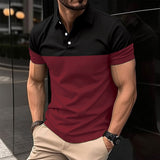 new  men's casual POLO shirts fashionable V-neck buttons business color matching all-match T-shirt tops