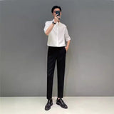 classy outfits men New Chinese Style Stand Collar Short-Sleeved Shirt Men's Summer New Niche Shirt Trendy Ice Silk Drape All-Match Top