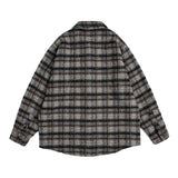 Gotmes-shop black men fashion urban Dress Vintage Autumn Japanese Retro Woolen Plaid Loose Long Sleeve Shirt Men's and Women's Neutral Style Coat Fashion