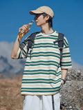 Men's contrast color striped t-shirt men's short-sleeved men's trendy summer clothes men's clothing 2024 new tops T-shirt