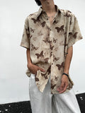 National style niche design butterfly short-sleeved shirt men's summer new loose drape cleanfit full print shirt