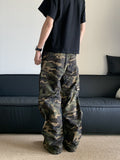 Street high street loose straight large pocket overalls men's summer new high waist camouflage hiphop casual pants