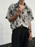 National style niche design butterfly short-sleeved shirt men's summer new loose drape cleanfit full print shirt