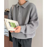 fall mens outfits Sweater Korean Style Lazy Men's Spring and Autumn Loose Casual Lapel Pullover Knitted Polo Sweater Coat