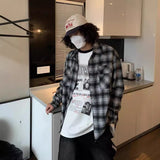 men fall outfits American Autumn and Winter New Brushed Thickened All-Match Long-Sleeved Shirt Men's Plaid Casual Retro Couple