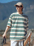 Men's contrast color striped t-shirt men's short-sleeved men's trendy summer clothes men's clothing 2024 new tops T-shirt