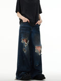 American retro distressed ripped jeans for the floor, new summer styles, niche high street, loose and versatile wide-leg pants