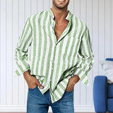  Men's New High Quality Striped Simple Comfortable Long Sleeve Button Shirt 