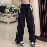 Gotmes-shop 90s streetwear Spring and Autumn Fashion Personalized Niche Street Women's Elastic High Waist Loose Sports Wide-Leg Pants
