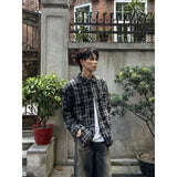 skater boy outfits American High Street Retro Niche Tie-Dyed Plaid Destroyed Frayed Shirt Shirt Men's Loose Autumn Long Sleeve Coat Fashion