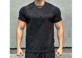 Fitness short-sleeved men's sports round neck T-shirt American summer solid color slim fit all-match trendy brand heavy casual training clothes