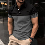 new  men's casual POLO shirts fashionable V-neck buttons business color matching all-match T-shirt tops