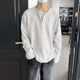 mens outfit inspiration Japanese Retro Henry Collar Fake Two-Piece Long-Sleeved T-shirt Men's Autumn Casual Sweater Men's Autumn Bottoming Shirt