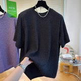 High-grade texture design casual short-sleeved T-shirt for men and women, seersucker lazy summer loose temperament men's top